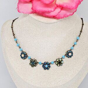 Liz Palacios S.F. Brass Blue Crystal AB Flower Necklace Choker